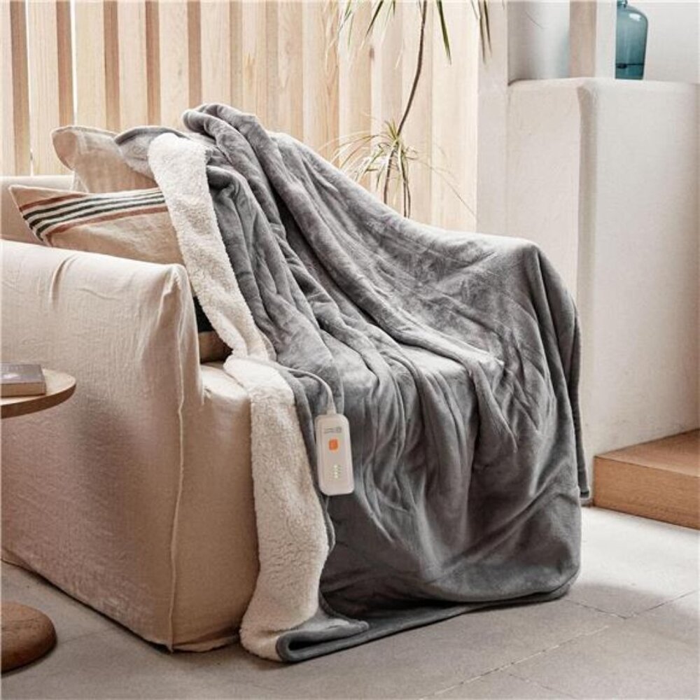 Heated Throw Blanket Grey Electric Soft Plush Reversible 4 Heat Levels 50x60